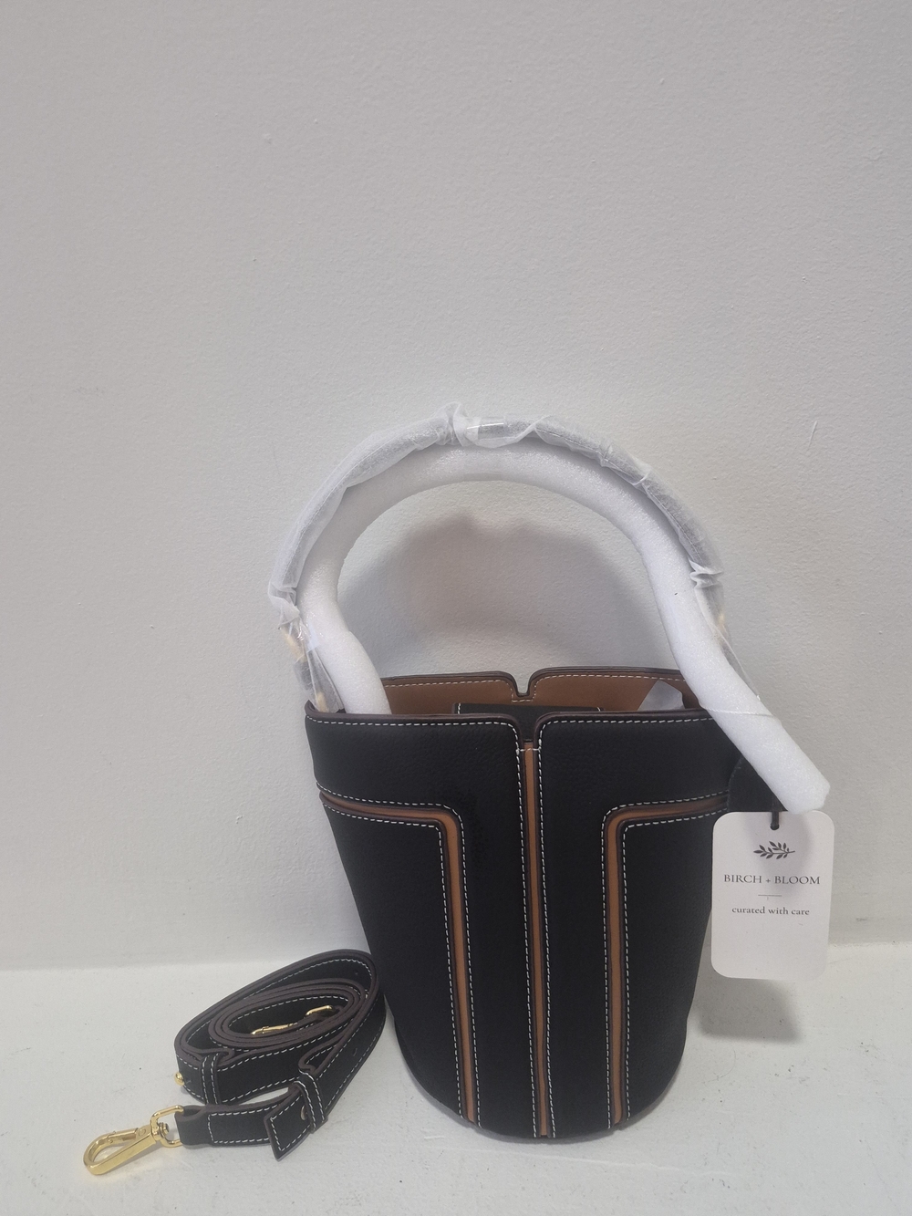 Black & Brown Contrast Bucket Bag with Detachable Strap